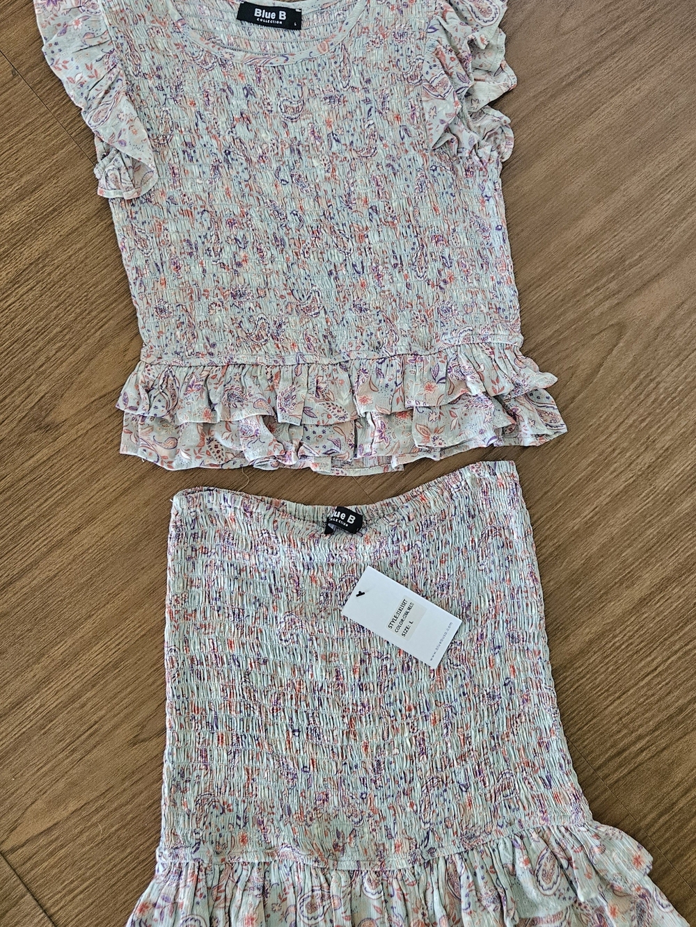 Blue B Women's Floral Blue & Pink Smocked Skirt Set